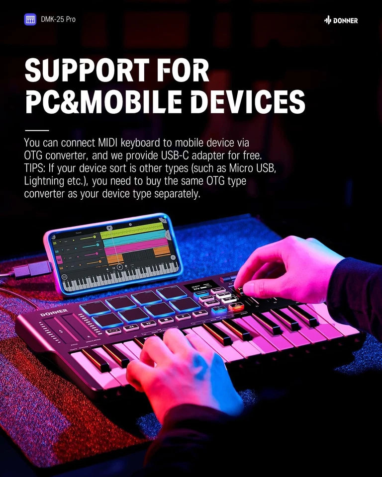 Donner DMK25 Pro 25-Key Portable USB-C MIDI Keyboard Controller - Image 4 of 4