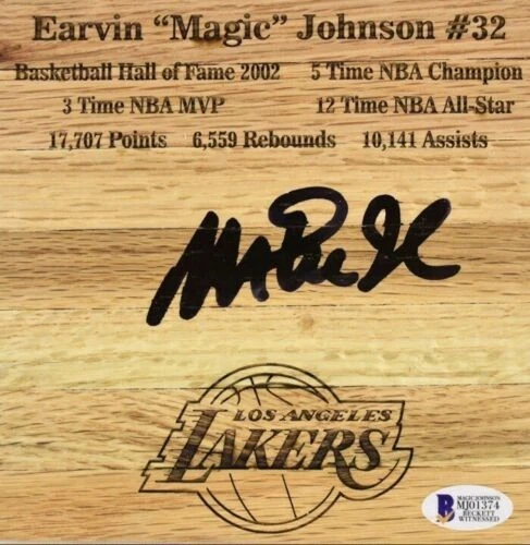 Magic Johnson autographed signed Lakers basketball floor framed w 8x10 photo BAS - Image 2 of 2