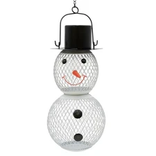 Snowman with Top Hat 11.5-inch Metal Hanging Bird Feeder