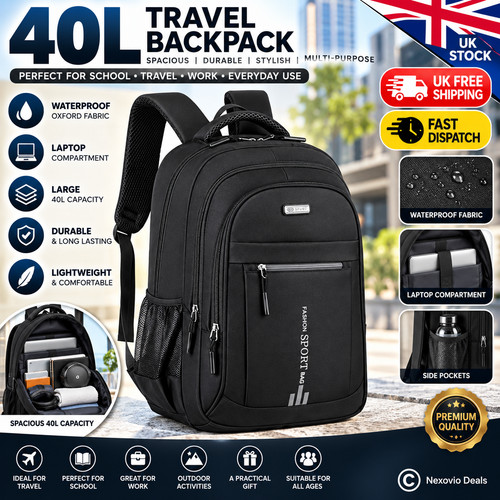40L Backpack Oxford Waterproof Large Travel Rucksack School Shoulder Bag