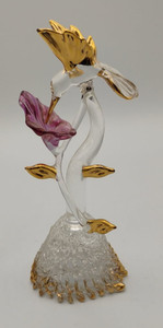 Hand Blown Glass Hummingbird with Flower Figurine