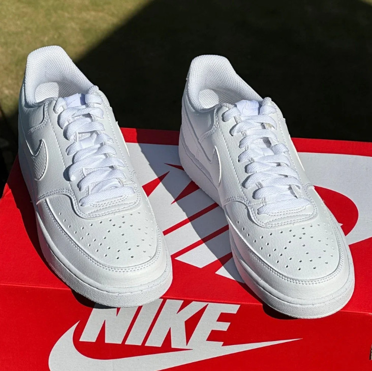 Nike Men's Court Vision Low Next Nature Triple White Leather Sneakers View 3