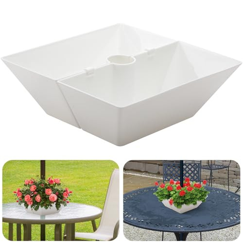 flower planter that goes around patio table umbrella EBaokuup 2 Packs for Table, PVC Half Circle Planter Pot Fits Umbrella Poles Up to 2 Diameter Planters Container,Umbrella Pot for Garden Home Plants : Patio It can be used for planting and growing flowers or succulent plants or even faux plants for outdoor table decor DIY Flower Pot for Around