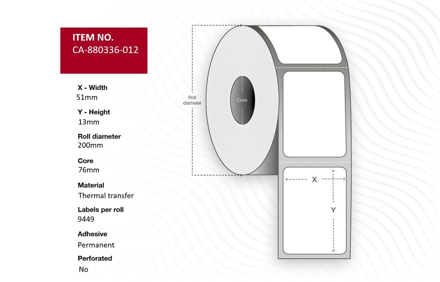 Capture CA-880336-012 Label 51 x 13mm. Core 76mm.