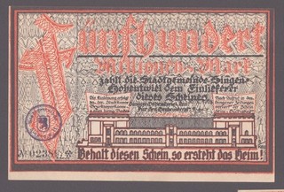 Singen Hohentwiel Stadt; 500 Mio. Mark vom 30. Oktober 1923