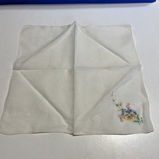 Vtg Embroidered Cotton Linen Hankie Handkerchief Spring Flowers Floral