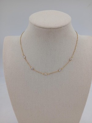 Goldfarbene Zargenfassung Bahnhofskette Damen Kristall minimalistisch Halsband zierlich