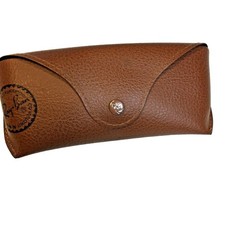 Ray-Ban Brown Faux Leather Sunglasses Case With Button Closure  Black Lining