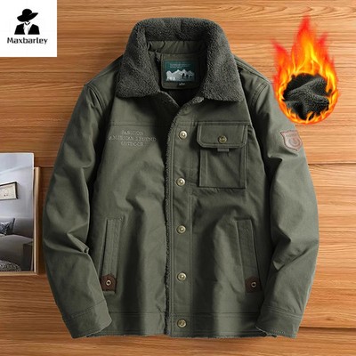 Motorcycle Pocket Jacket Men's Fashionable Plus Size Fleece Lining Thickened Wor