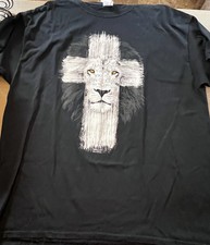 Jesus Lion of Judah Shirt Mens XL Black Christian Cross Graphic Bible Verse Tee