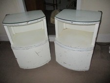 Lloyd loom style bedside cabinets x 2 white glass tops