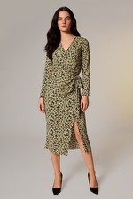 Yellow Daisy Print Wrap Midi Dress