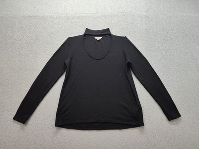 Calvin Klein Collection Women Blouse Top M Black Choker Neck Long Sleeve Stretch