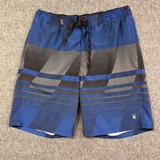 Spyder Swim Trunks Mens XL Blue Black Stripe Board Shorts Mesh Liner Drawstring