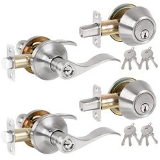 2 Pack Keyed Alike Front Door Lever Lockset with Single Cylinder Deadbolt, Fr...