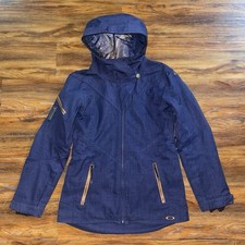 Oakley Recco Jacket Womens M Medium Blue Ski Hooded Coat Reflective Snowboard