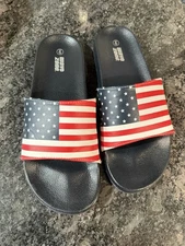Wave Zone Men's Slides Size 9 Slip On Sandals Black With USA Flag