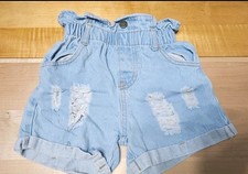 SHEIN Girls Blue Denim Paperbag Shorts 6Y Light Wash Distressed Cuffed Pockets