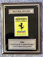 Ferrari Award Plaque-2006 Vintage Concours-Silver Award-Ferrari Club-Pacific Reg