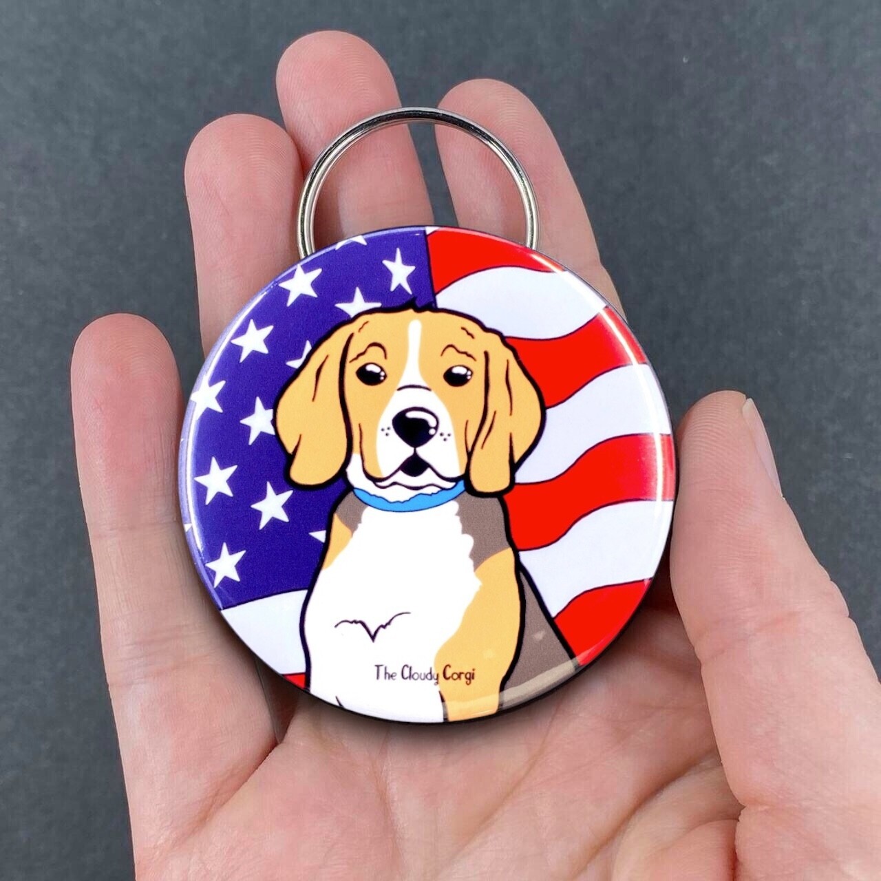 Portachiavi apribottiglie bandiera Beagle cane USA fatto a mano accessori ritratto animale domestico foto 2