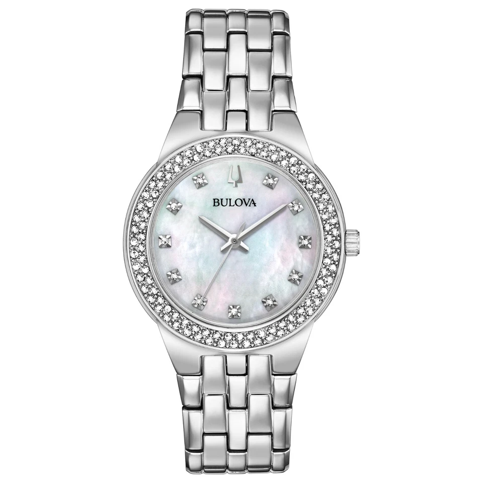 Bulova Women's Quartz Crystal Accents Silver Stainless Steel Watch 33MM 96X144