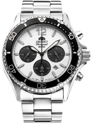 Men's Orient Mako Panda Solar Powered Chronograph Watch RA-TX0203S10B