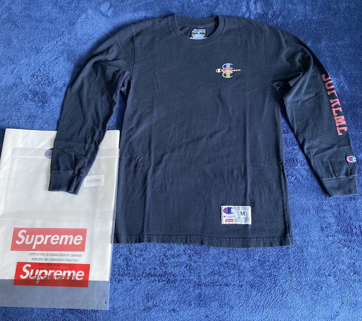 Supreme x Champion (FW17) Stacked Logo Long Sleeve Navy (Size-Medium) eBay