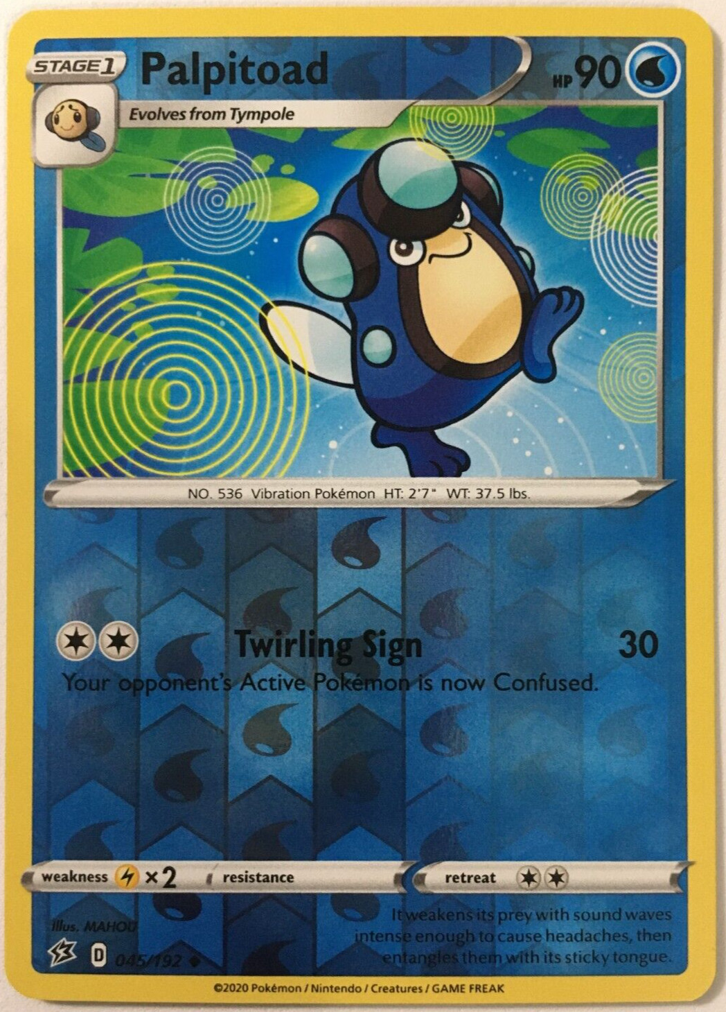 POKEMON PALPITOAD 045/192 REBEL CLASH UNCOMMON REVERSE HOLO NEAR MINT