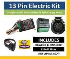 Universal 13 Pin Euro Electric Towbar Wiring Kit with Bypass & Charging Relay