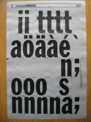 1 x Letraset FRANKLIN GOTHIC EXTRA KONDENSIERT 288pt 76,2mm Bogen 322A+B+C a(bb)