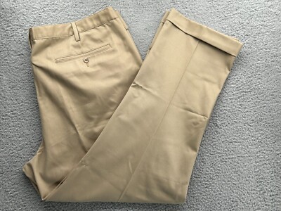 $70 New Lands' End Men's Trad Fit Big&Tall No Iron PLT Chino Pants Khaki  46Tx32