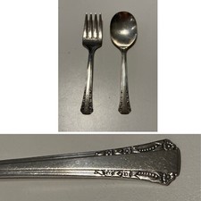 Vtg Elaine Baby Childs Spoon Fork Set Silver-plate Silverware Eating Nursery
