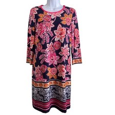 Eliza J Tropical Floral Ponte Shift Dress Sz 8 Stretch Old-Money Resort Chic