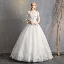 Luxury White Lace Up Half Sleeve Beaded Sequined Wedding Gown