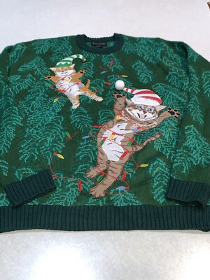 Blizzard Bay Unisex Men Women Ugly Christmas Sweater Cats Bell Pom Pom M NWT
