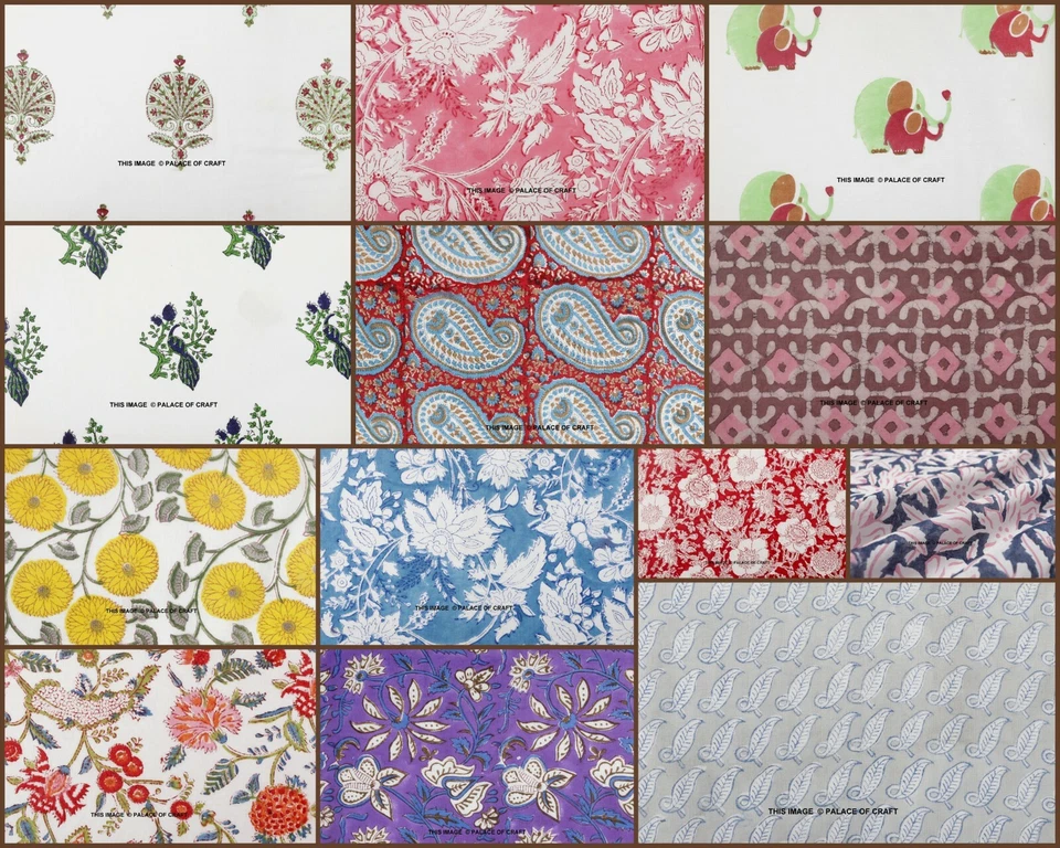 5 Yard Indian Hand Block Print Cotton Fabric Dressmaking Sewing Craft Fabric Art