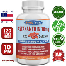 Astaxanthin 10mg 120 Softgels-High Potency Antioxidant Supplement  4-Mon Supply