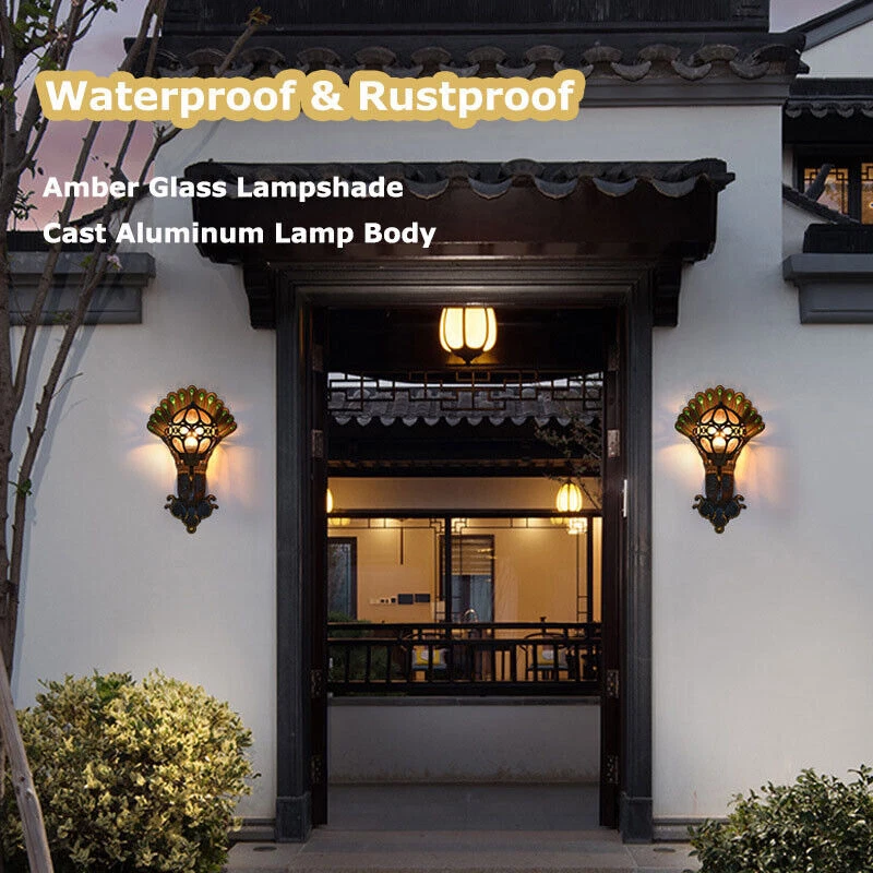 Lámpara de pared antigua vintage de pavo real accesorio impermeable aplique de pared lámpara de porche Foto 3 de 4