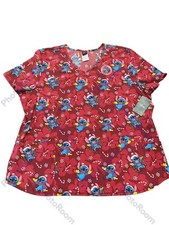  Disney Women's Red Winter / Christmas Candy Cane Stitch Scrub Top Size 2XLNWT