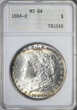 BU 1884-O Morgan Silver Dollar ANACS MS64 ANA Genie Lamp Soap Box Holder WCEM