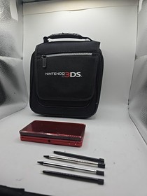 Nintendo 3DS Flame Red with 5 Pens And Case - Tested And Works No Adapter