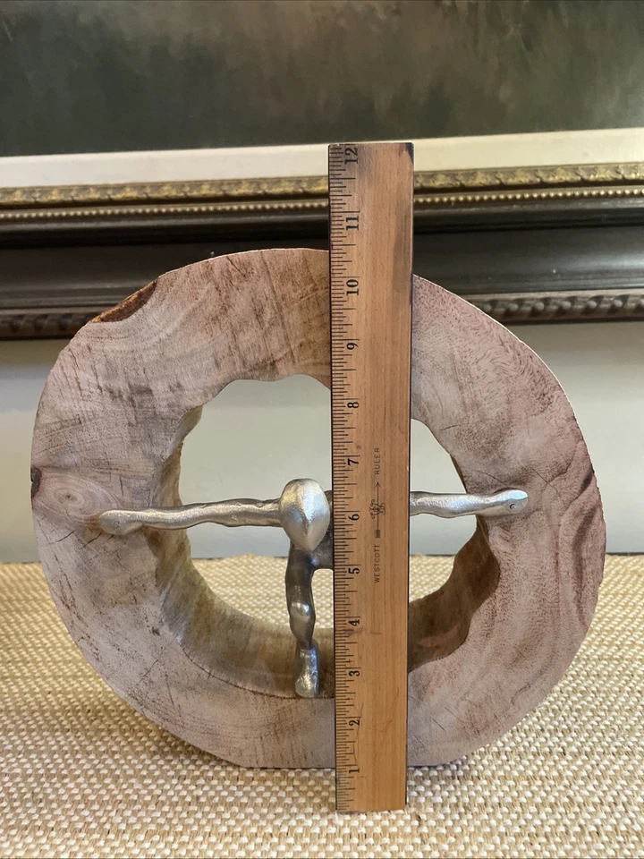 Art Metal Person In Wooden Circle Taking The Plunge - Image 4 of 4
