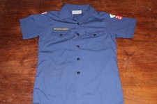 Boy Scouts of America BSA Youth Shirt Blue Large Sewn Patches Short Sleeve