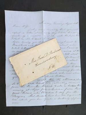 c1840-50 antique LETTER londonderry nh Mrs JANE D ANDERSON from husband