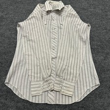 H Bar C Western Shirt Mens 16-35 White Striped Pearl Snap Made in USA Vintage