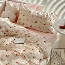 Cherry Duvet Cover Queen Size Pink Bowknot Heart Beddding Set 3 Pieces Girls ...