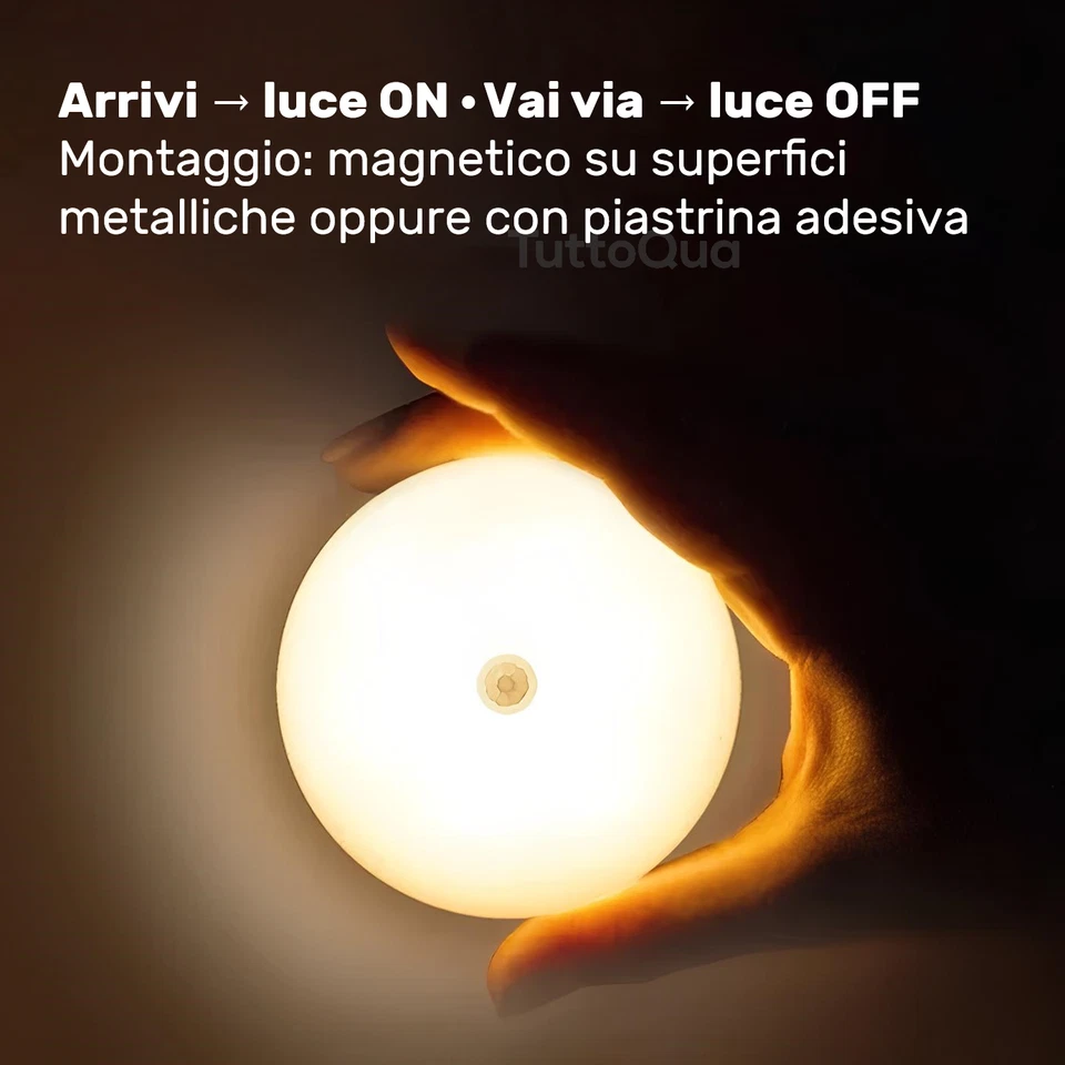 Luce LED Sensore di Movimento Intelligente Luci da Interno Casa Ricaricabile USB - Immagine 3 di 4