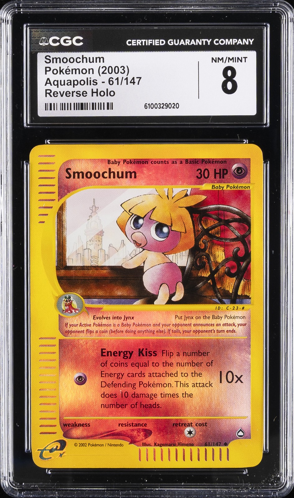 2003 POKEMON AQUAPOLIS REVERSE HOLO #61 SMOOCHUM CGC 8