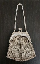 Ancien Porte-Monnaie Maille Métal Argenté Bourse Réticule Vintage 