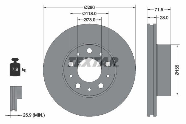 Textar Bremsscheibe Vorne FüR CitroüN Passend FüR Fiat Opel Peugeot-image